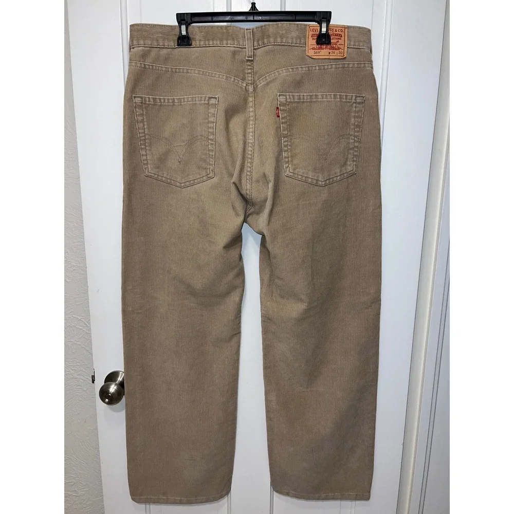 Levis 569 Loose Straight Corduroy Pants Mens 36x30 Tan Khaki Beige 5 Pocket